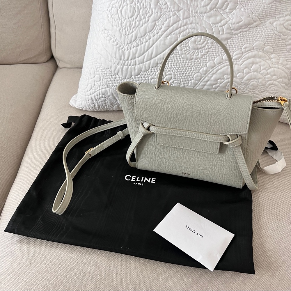 Celine Nano Belt Bag in Grained Calfskin Pastel Green 2021 Brand New